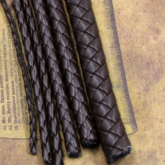 3-12mm Round Leather Cord Brown Braided PU Rope Jewelry DIY