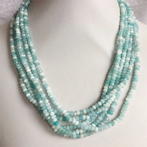 4MM Cut Light Amazonite Jade Necklace Choker Vintage Style Jewelry