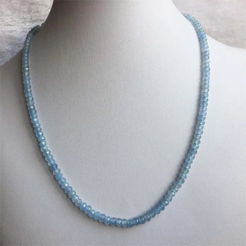 Faceted Aquamarine Necklace Vintage Natural Stone Jewelry Beaded Chain Choker