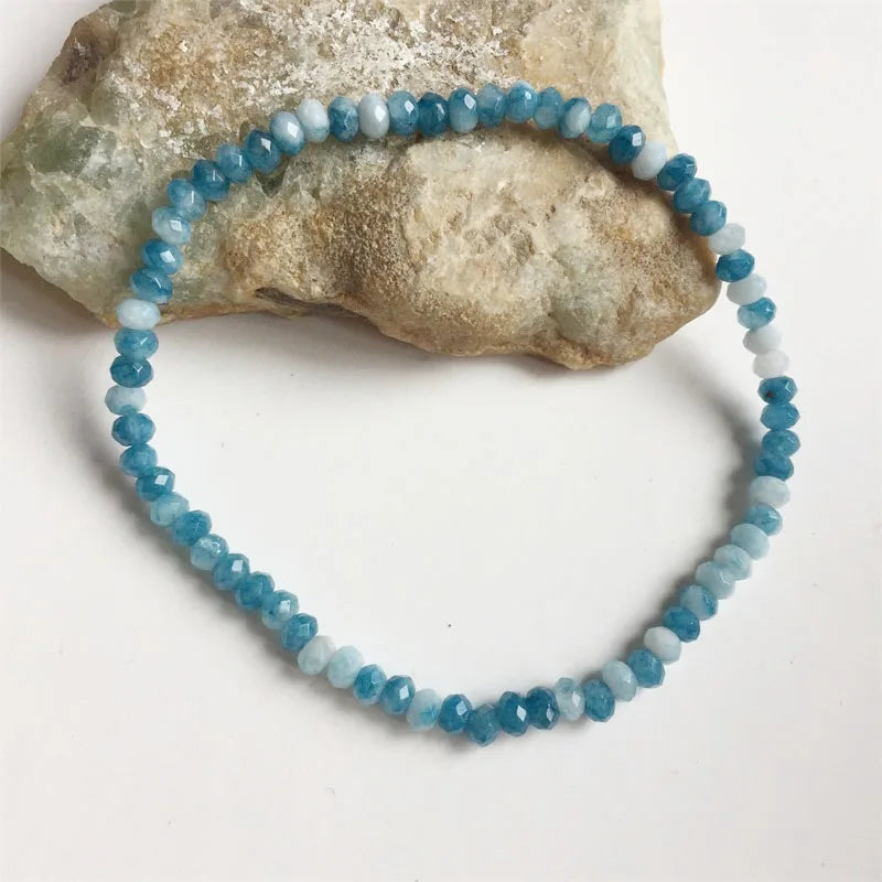 Faceted Hemimorphite Larimar Bracelet Natural Stone Jade Bead Hand