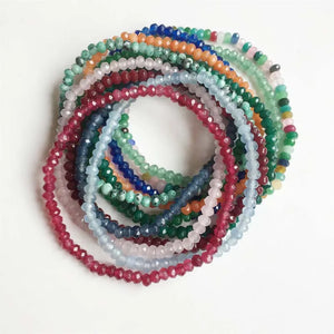 Faceted Green Emerald Gem Stretchy Bracelet Natural Stone Jade Cut Small Bead