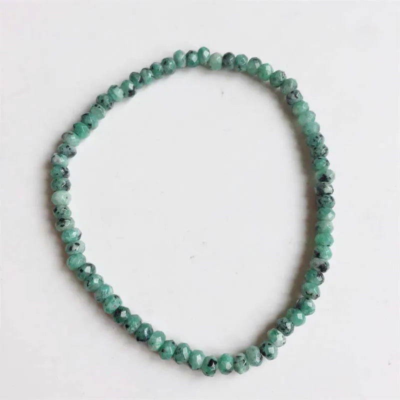 Faceted Green Emerald Gem Stretchy Bracelet Natural Stone Jade Cut Small Bead