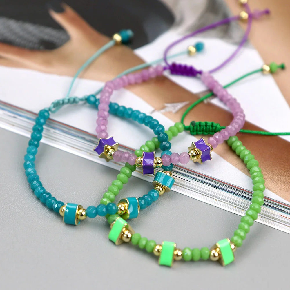 3*4MM Minimalist Stone Beaded Bracelet Heart Triangle Enamel Woven Jewelry