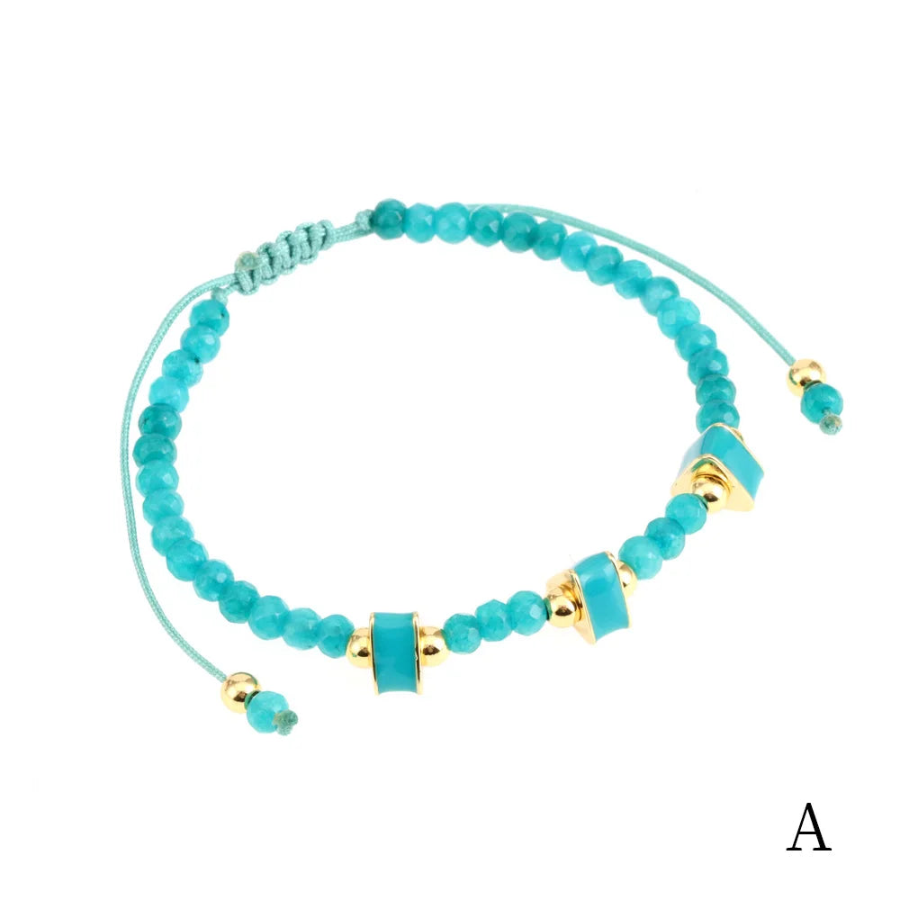 3*4MM Minimalist Stone Beaded Bracelet Heart Triangle Enamel Woven Jewelry
