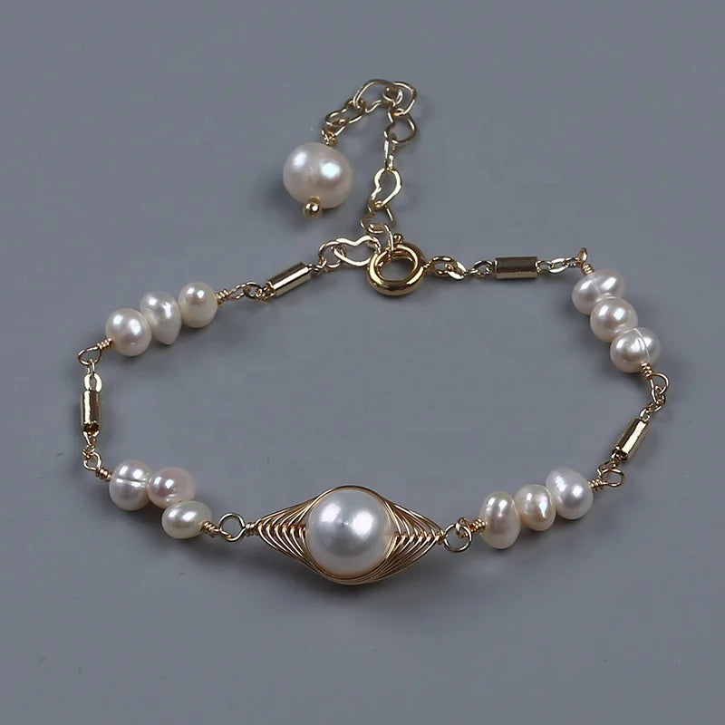 Rice Shape Natural Freshwater Pearl Beads Bracelet, Women's Jewelry