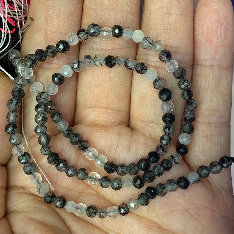 3-4mm Rutilated Quartz Beads 15'' Faceted Tiny Spacer DIY Loose Beads