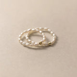 Freshwater Pearl Elastic Ring 925 Sterling Silver Women's Jewelry