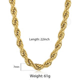 Minimalist Rope Chain Necklace Waterproof Stainless Steel Choker Silver