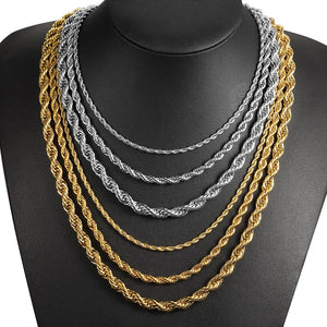 3/5/7mm Stainless Steel Rope Chain Necklace 18-22inch