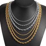 3/5/7mm Stainless Steel Rope Chain Necklace 18-22inch