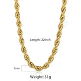 3/5/7mm Stainless Steel Rope Chain Necklace 18-22inch