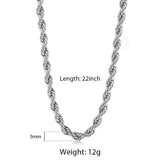 3/5/7mm Stainless Steel Rope Chain Necklace 18-22inch