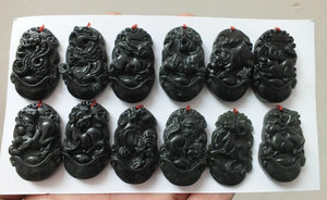 Chinese Jade Carving Dragon Zodiac Pendant Necklace