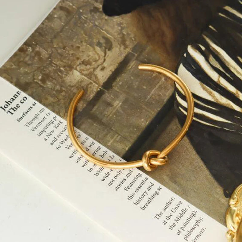 3.5mm Open Knot Cuff Bangle Bracelet For Women Jewelry