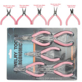 5pcs Jewelry Pliers Tool Set Stainless Steel Pink End Cutting Wire Pliers