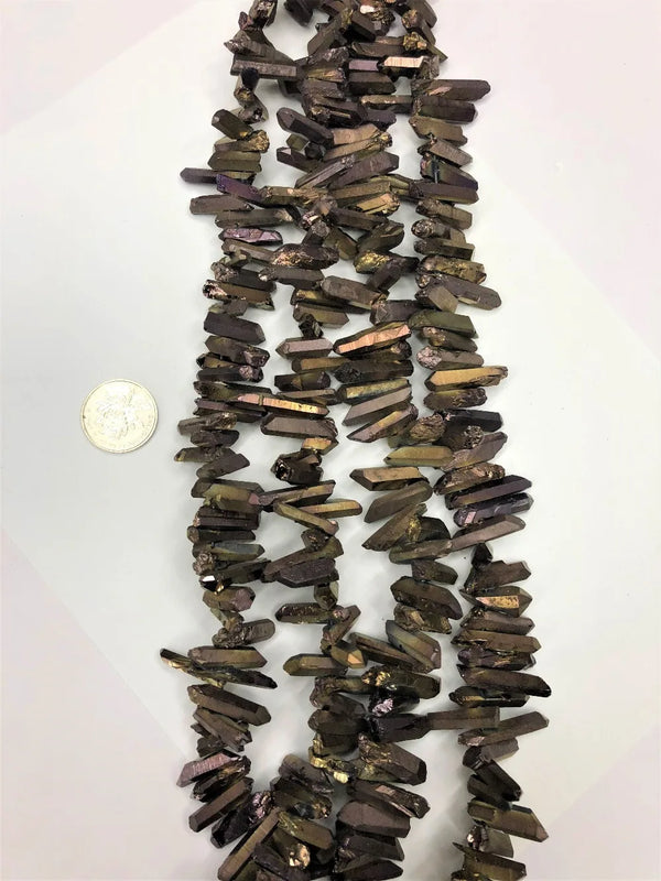Natural Quartz Copper Colour Wand Worry stone Beads 15 inches