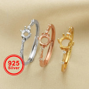 3-6MM Round Prong Ring Settings 925 Silver Rose Plated Bezel For DIY Jewelry