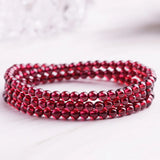 Natural High Wine Red Garnet Stretch Bracelet 3-6mm 3 Laps