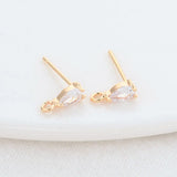 Zircon Drop Stud Earrings Pins 14K Plated Brass DIY Jewelry Findings