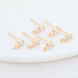 Zircon Drop Stud Earrings Pins 14K Plated Brass DIY Jewelry Findings