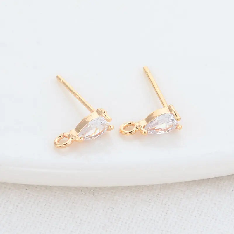 Zircon Drop Stud Earrings Pins 14K Plated Brass DIY Jewelry Findings