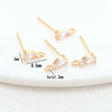 Zircon Drop Stud Earrings Pins 14K Plated Brass DIY Jewelry Findings