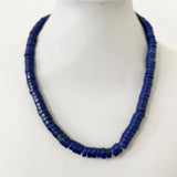 Lapis Heishi Necklace, Silver Natural Stone Gem Choker Collar