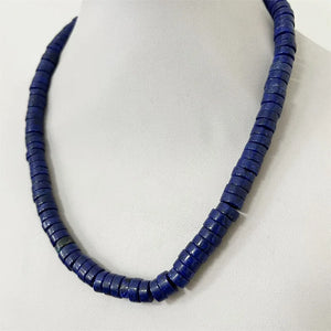 Lapis Heishi Necklace, Silver Natural Stone Gem Choker Collar