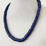 Lapis Heishi Necklace, Silver Natural Stone Gem Choker Collar