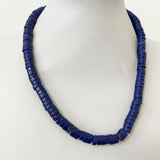 Lapis Heishi Necklace, Silver Natural Stone Gem Choker Collar
