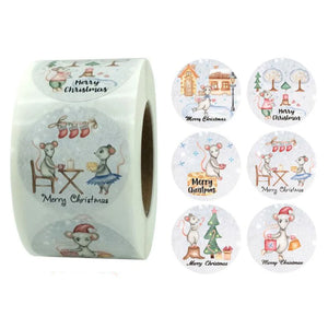 1.5inch Mouse Pattern Xmas Stickers Sealing Label For Bakery Packaging