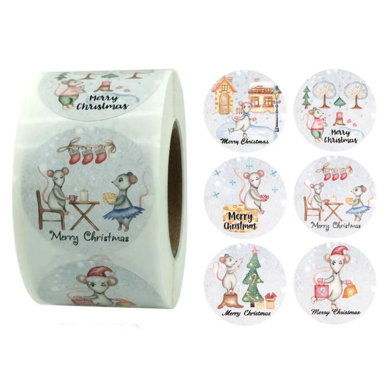 1.5inch Mouse Pattern Xmas Stickers Sealing Label For Bakery Packaging