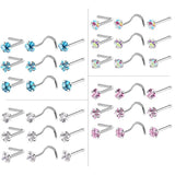 3/9pc CZ Crystal Nose Studs Nose Ring Set Stainless Steel Nostril Piercing