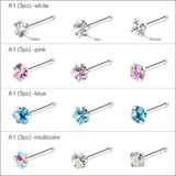 3/9pc CZ Crystal Nose Studs Nose Ring Set Stainless Steel Nostril Piercing