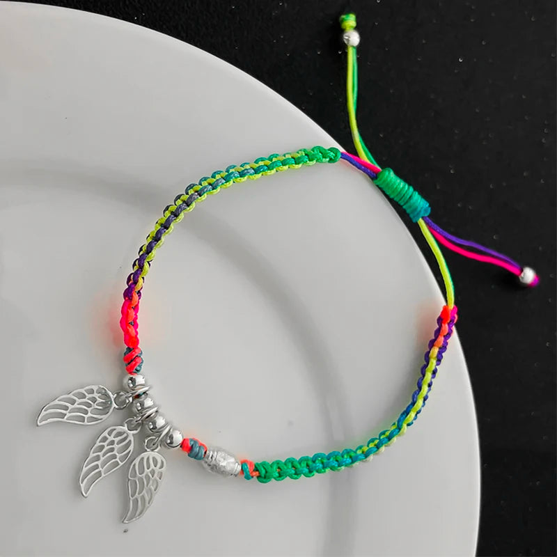 3 Angel Wings Charm Bracelets 925 Sterling Silver Friendship Multicolor Bracelet