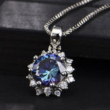 3 Carats Sapphire Diamonds Pendant Necklace Women Pt950 Silver Choker