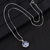 3 Carats Sapphire Diamonds Pendant Necklace Women Pt950 Silver Choker