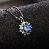3 Carats Sapphire Diamonds Pendant Necklace Women Pt950 Silver Choker
