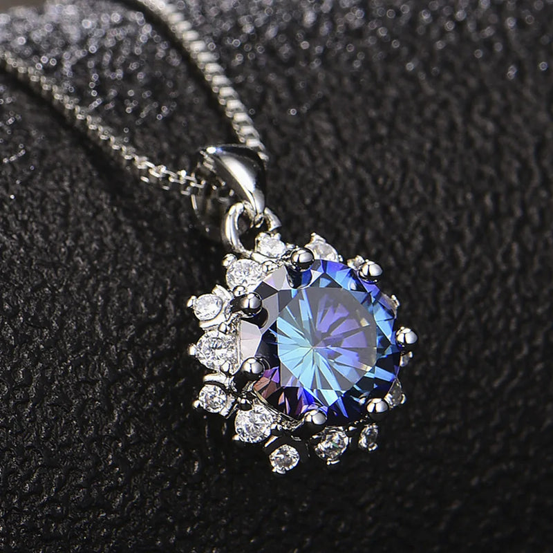 3 Carats Sapphire Diamonds Pendant Necklace Women Pt950 Silver Choker