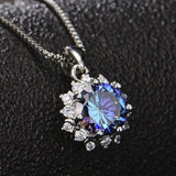 3 Carats Sapphire Diamonds Pendant Necklace Women Pt950 Silver Choker
