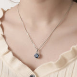 3 Carats Sapphire Diamonds Pendant Necklace Women Pt950 Silver Choker