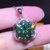 3 Carats Crystal Zircon Diamonds Flower Pendant Necklace