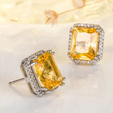 3 Carats Square Yellow Citrine Diamond Stud Earrings Silver Jewelry