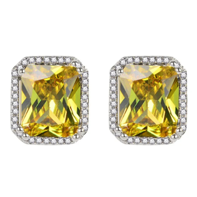 3 Carats Square Yellow Citrine Diamond Stud Earrings Silver Jewelry