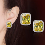 3 Carats Square Yellow Citrine Diamond Stud Earrings Silver Jewelry