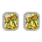 3 Carats Square Yellow Citrine Diamond Stud Earrings Silver Jewelry
