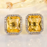 3 Carats Square Yellow Citrine Diamond Stud Earrings Silver Jewelry