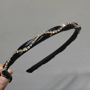 Leather Texture Rhinestone Chain Headband Hair Accessory