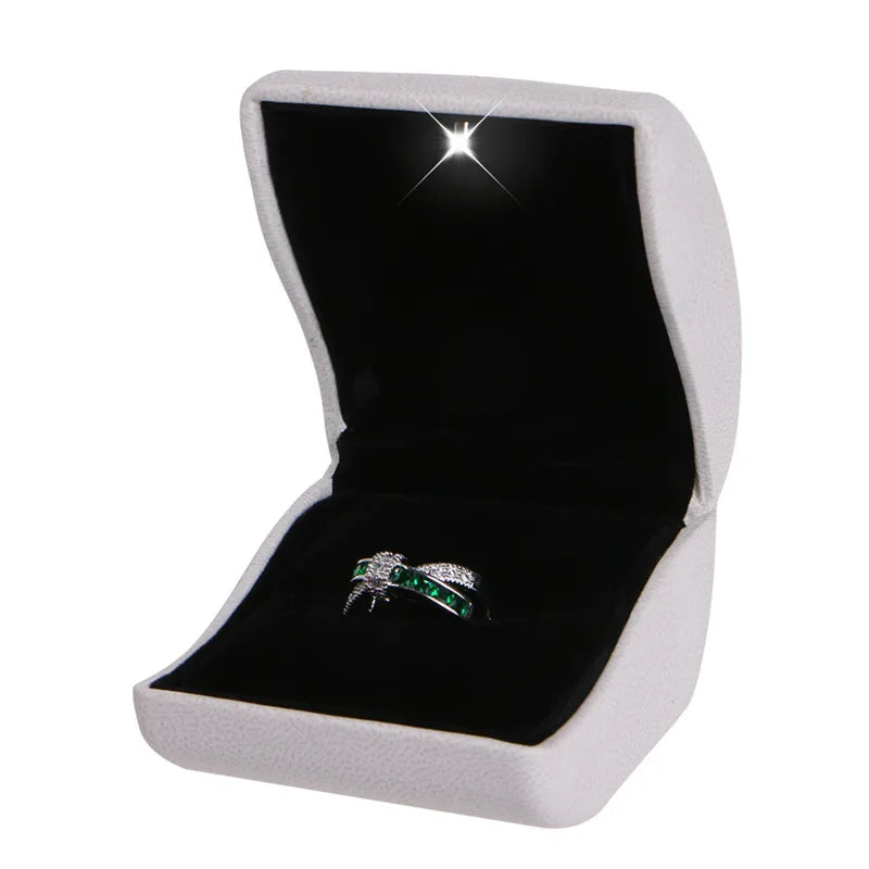 LED Lighted Earring Ring Box Faux Leather Jewelry Display