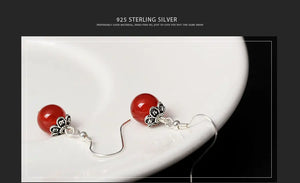 Natural Lapis Agate Drop Earrings Vintage Jewelry 925 Sterling Silver